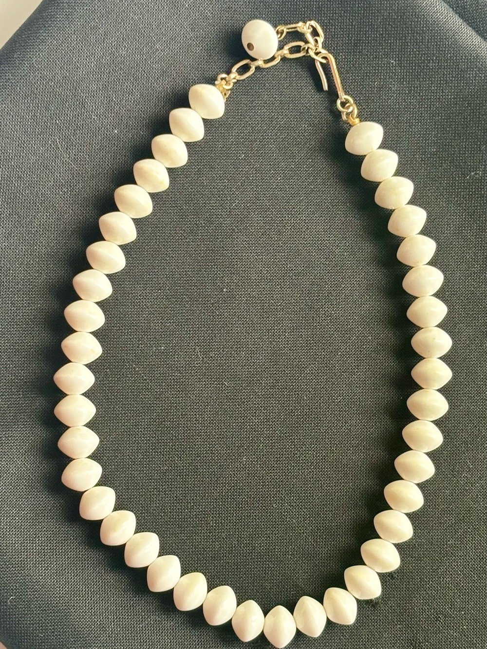 Vintage Trifari White Bicone Bead Choker Necklace Gold Tone J-Hook Extender